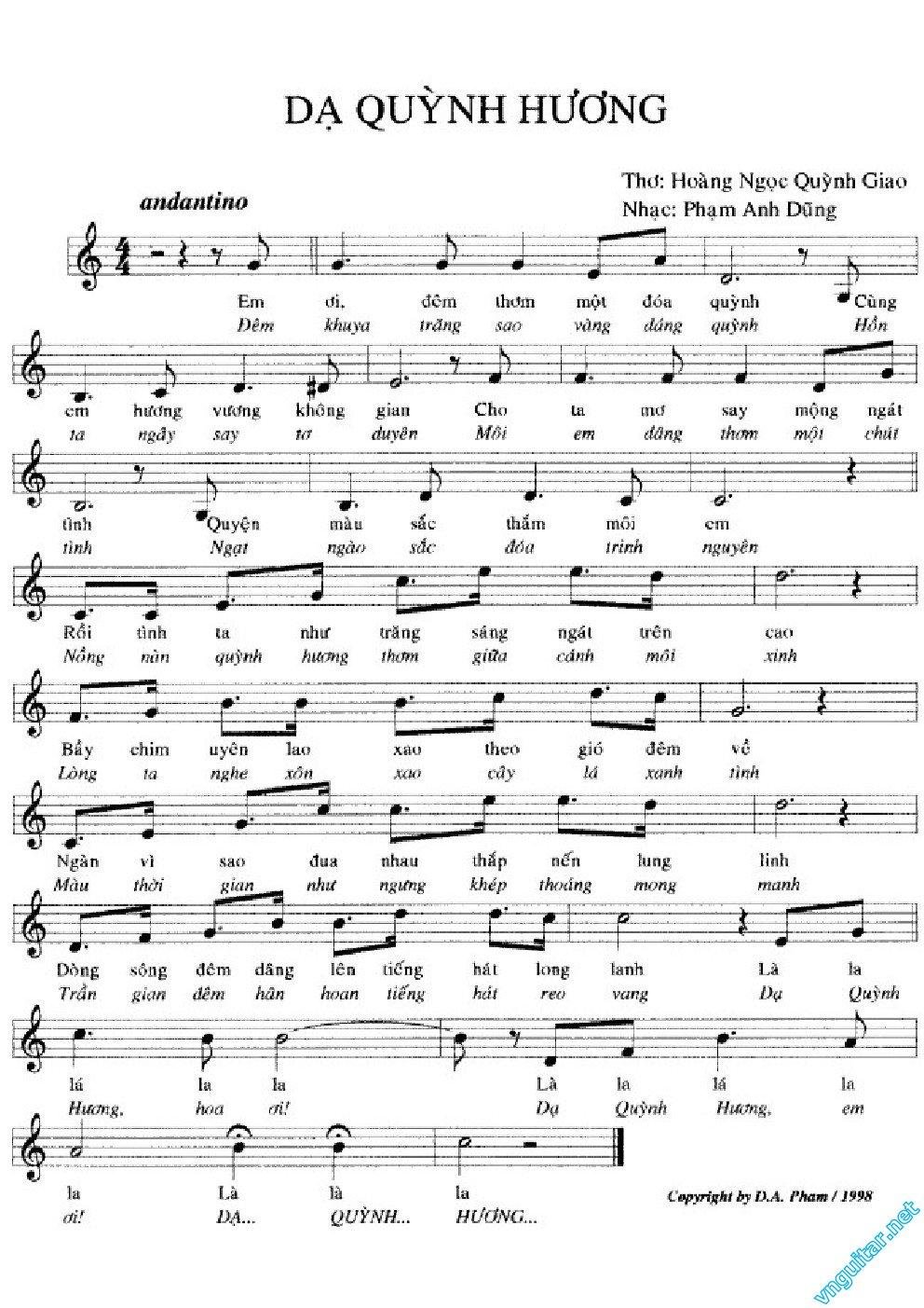 Sheet nhạc Dạ Quỳnh Hương